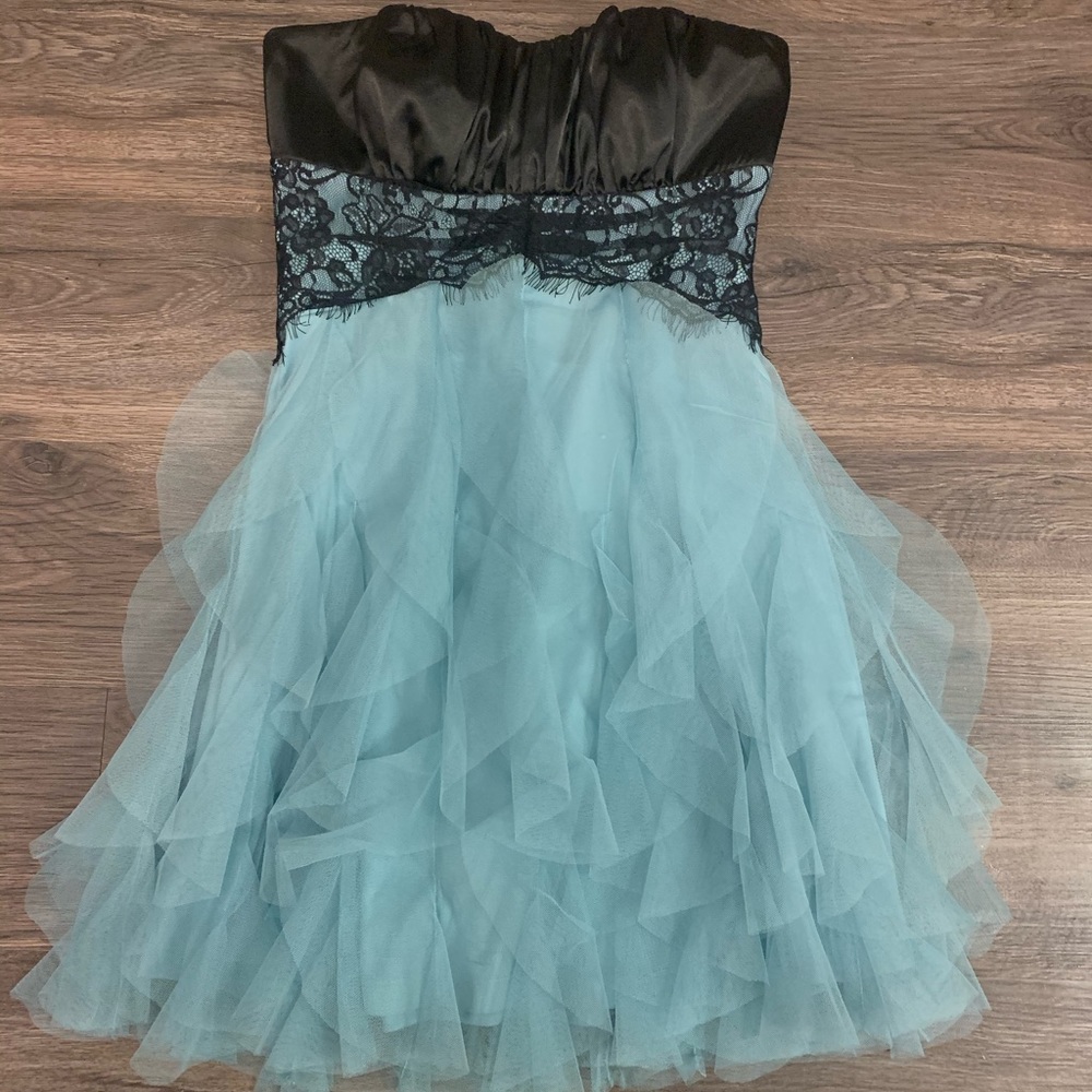 Blue and black lace ruffle dress